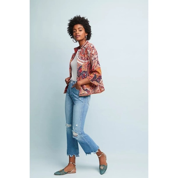 Anthropologie Moth Paisley Intarsia Sweater Knit Cardigan Cotton Blend Jacket M - Picture 4 of 12